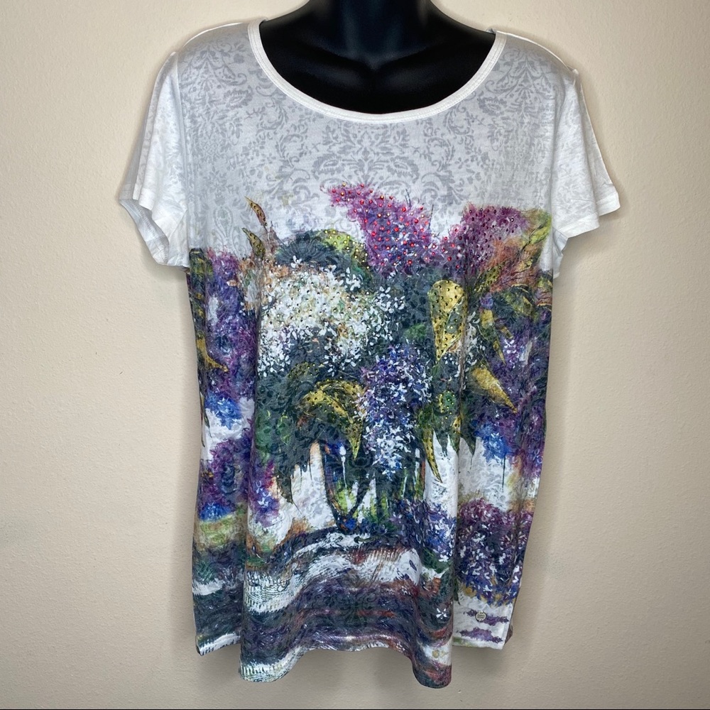 Point Zero White Floral Sparkle Hyacinth Tee